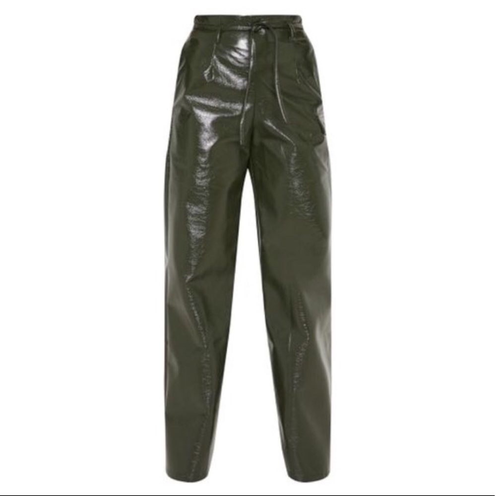 PLT PATENT LEATHER GREEN WIDE LEG PANTS